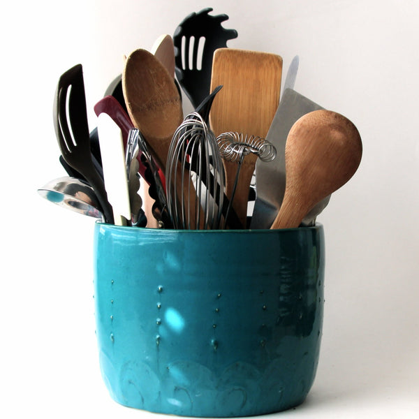 X-Large Plastic Utensil Holder, Turquoise